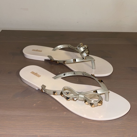 Melissa Gold Studded Cream and Silver Jelly Sandals - Women’s Size 10 - Picture 4 of 6